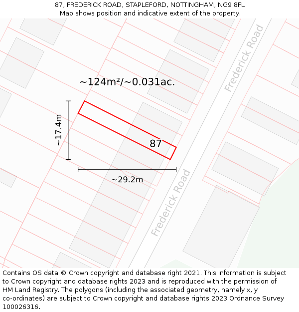 87, FREDERICK ROAD, STAPLEFORD, NOTTINGHAM, NG9 8FL: Plot and title map