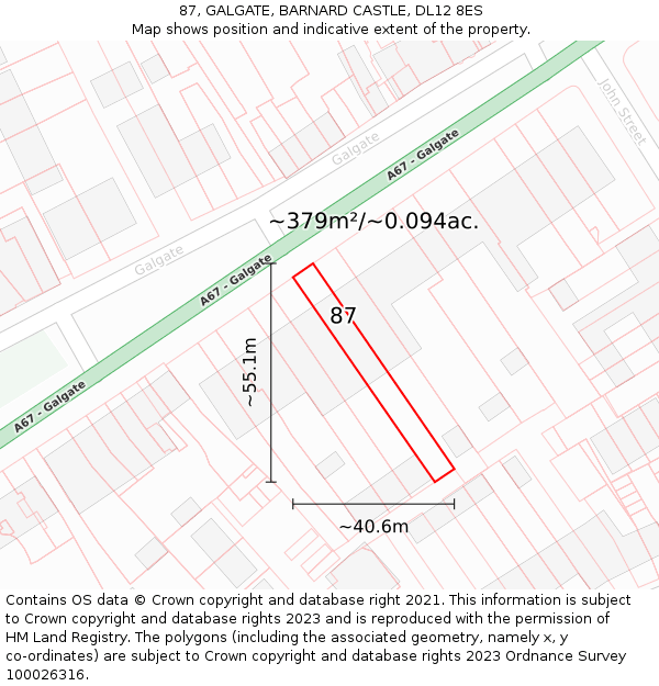 87, GALGATE, BARNARD CASTLE, DL12 8ES: Plot and title map