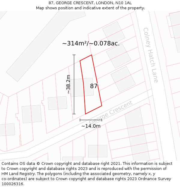 87, GEORGE CRESCENT, LONDON, N10 1AL: Plot and title map
