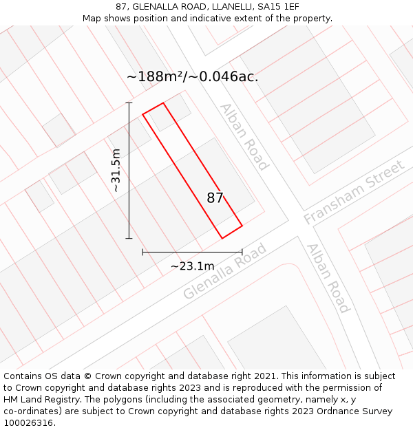 87, GLENALLA ROAD, LLANELLI, SA15 1EF: Plot and title map