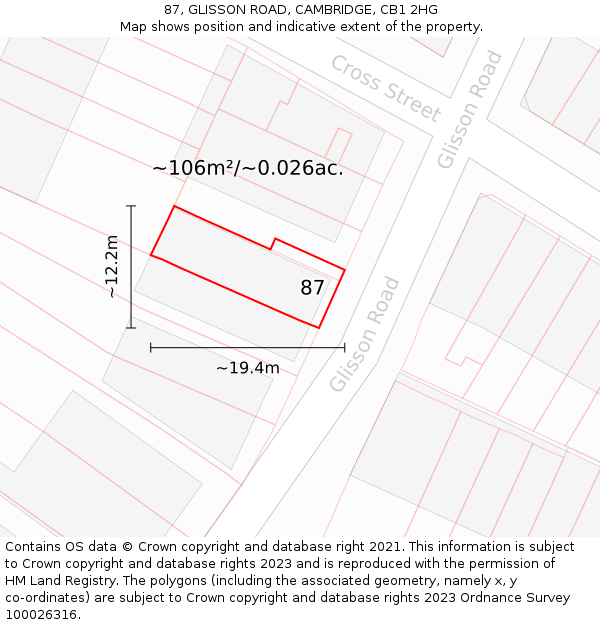 87, GLISSON ROAD, CAMBRIDGE, CB1 2HG: Plot and title map