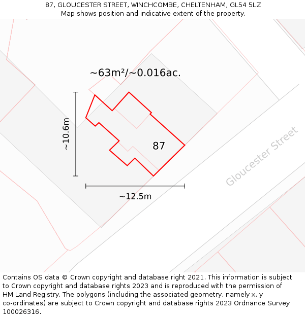 87, GLOUCESTER STREET, WINCHCOMBE, CHELTENHAM, GL54 5LZ: Plot and title map