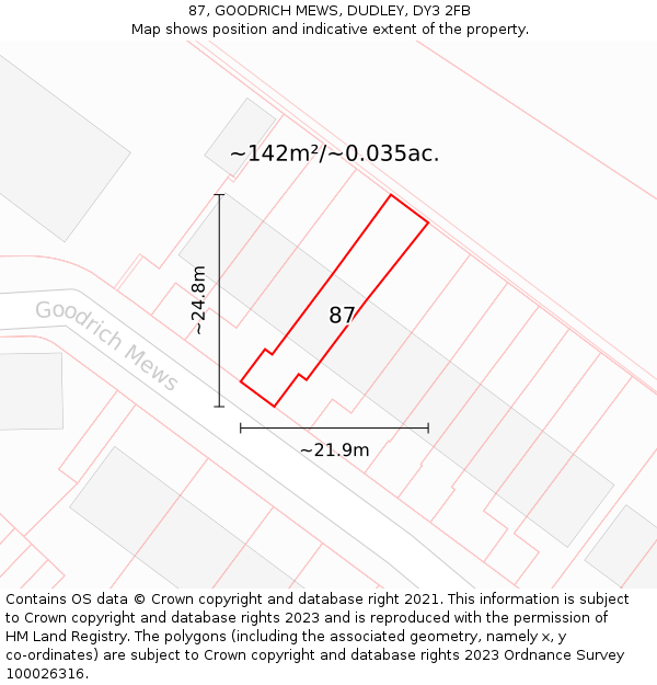 87, GOODRICH MEWS, DUDLEY, DY3 2FB: Plot and title map
