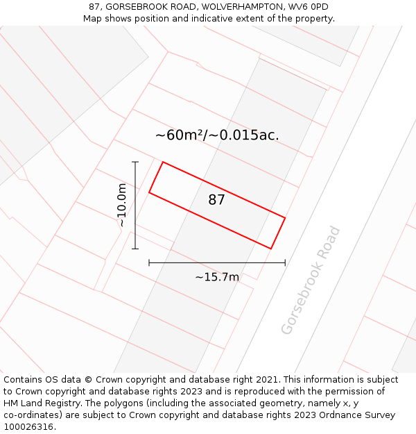 87, GORSEBROOK ROAD, WOLVERHAMPTON, WV6 0PD: Plot and title map