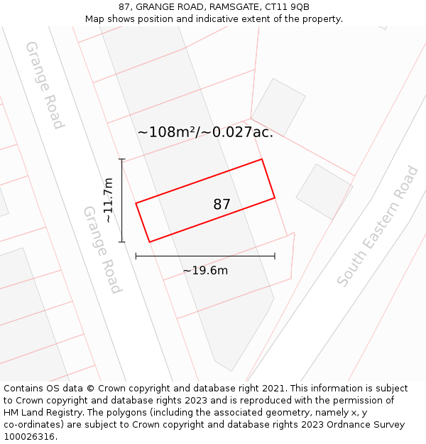 87, GRANGE ROAD, RAMSGATE, CT11 9QB: Plot and title map