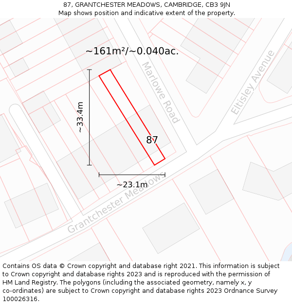 87, GRANTCHESTER MEADOWS, CAMBRIDGE, CB3 9JN: Plot and title map