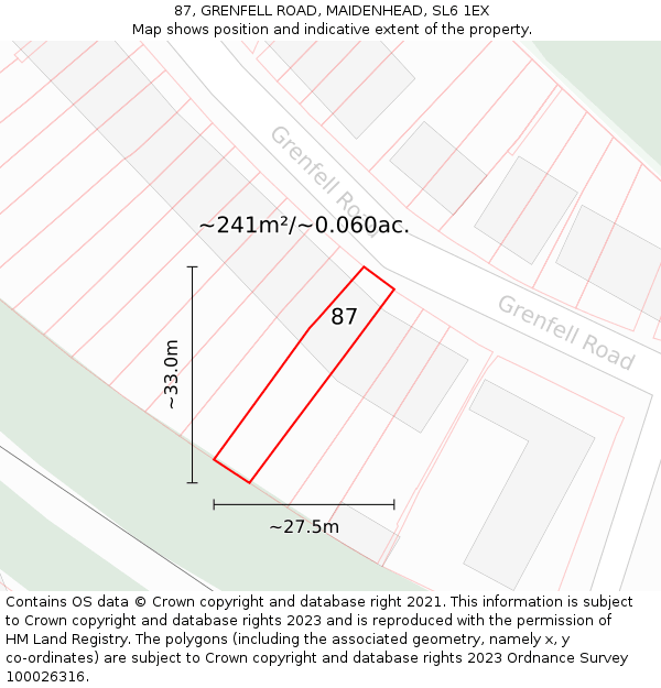 87, GRENFELL ROAD, MAIDENHEAD, SL6 1EX: Plot and title map