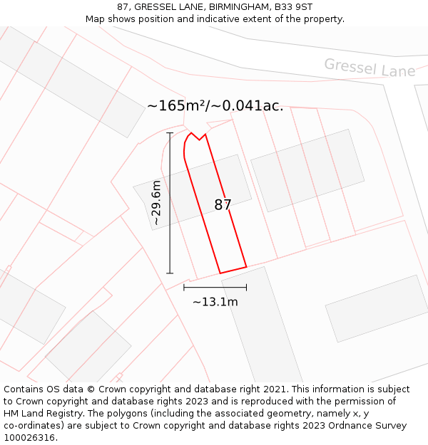 87, GRESSEL LANE, BIRMINGHAM, B33 9ST: Plot and title map