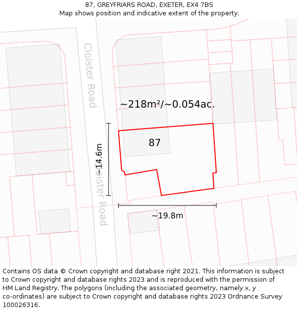 87, GREYFRIARS ROAD, EXETER, EX4 7BS: Plot and title map