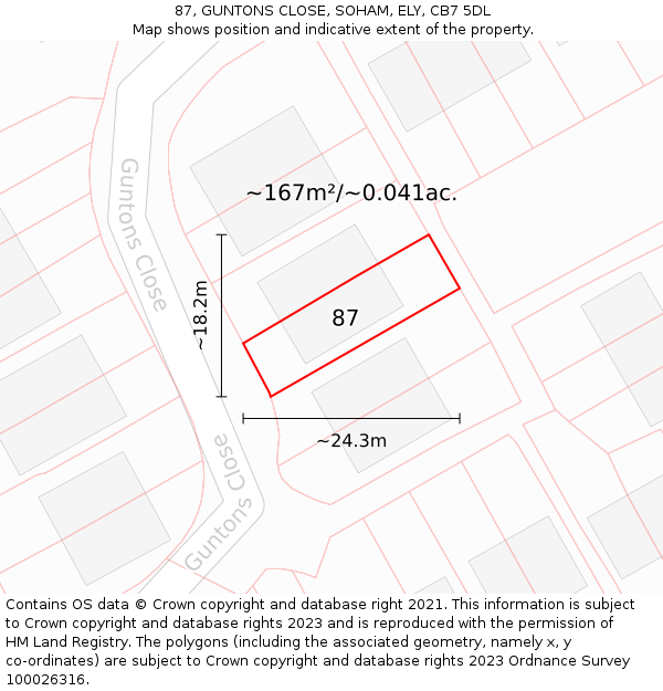 87, GUNTONS CLOSE, SOHAM, ELY, CB7 5DL: Plot and title map
