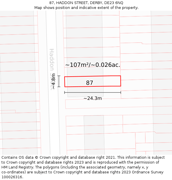 87, HADDON STREET, DERBY, DE23 6NQ: Plot and title map