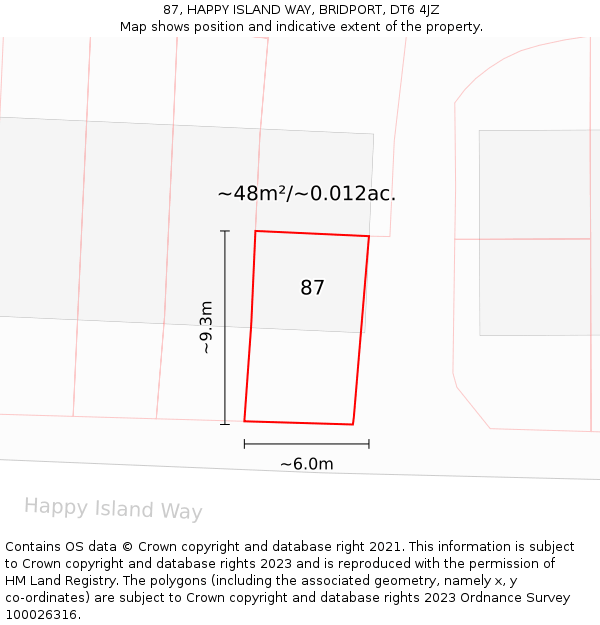 87, HAPPY ISLAND WAY, BRIDPORT, DT6 4JZ: Plot and title map