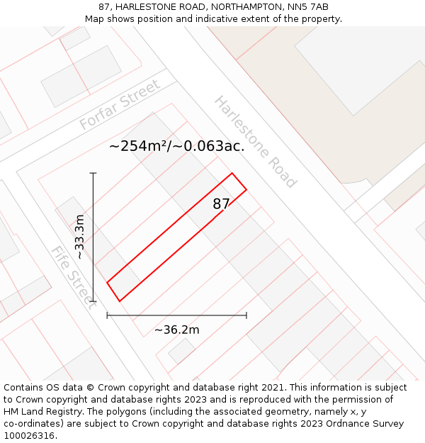 87, HARLESTONE ROAD, NORTHAMPTON, NN5 7AB: Plot and title map