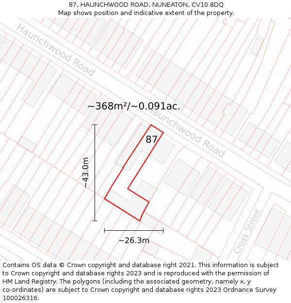 87, HAUNCHWOOD ROAD, NUNEATON, CV10 8DQ: Plot and title map