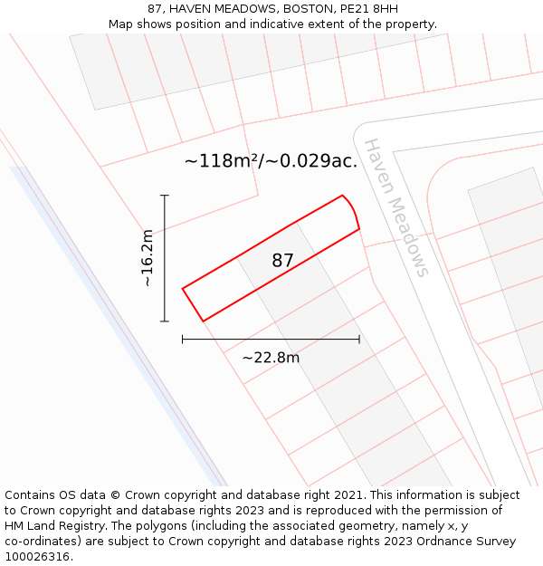 87, HAVEN MEADOWS, BOSTON, PE21 8HH: Plot and title map