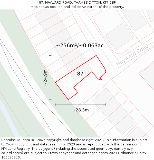 87, HAYWARD ROAD, THAMES DITTON, KT7 0BF: Plot and title map