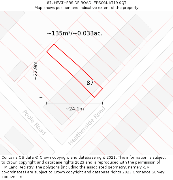 87, HEATHERSIDE ROAD, EPSOM, KT19 9QT: Plot and title map
