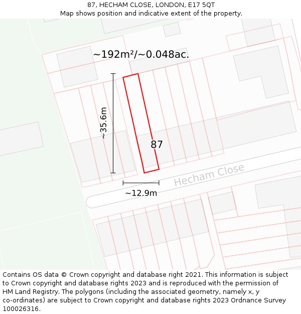 87, HECHAM CLOSE, LONDON, E17 5QT: Plot and title map