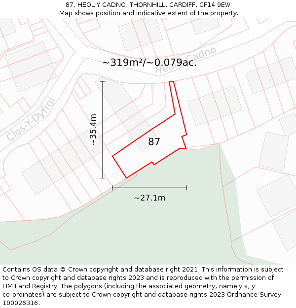 87, HEOL Y CADNO, THORNHILL, CARDIFF, CF14 9EW: Plot and title map