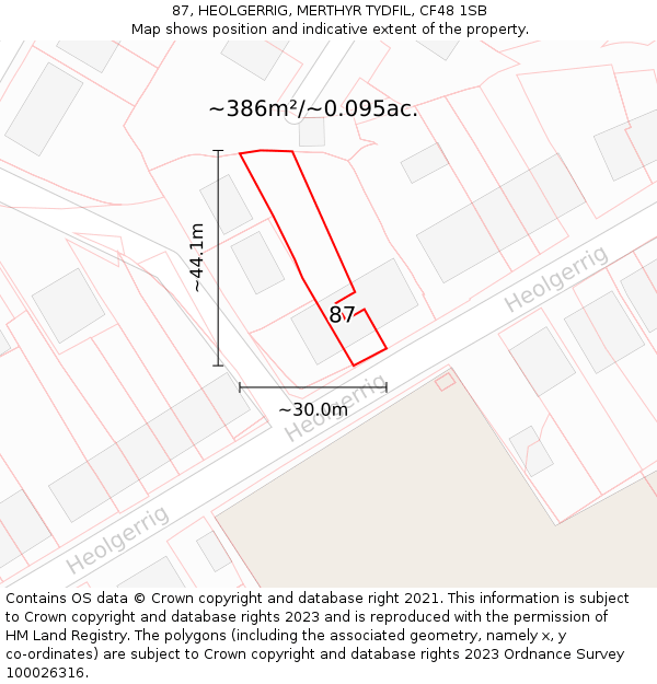 87, HEOLGERRIG, MERTHYR TYDFIL, CF48 1SB: Plot and title map