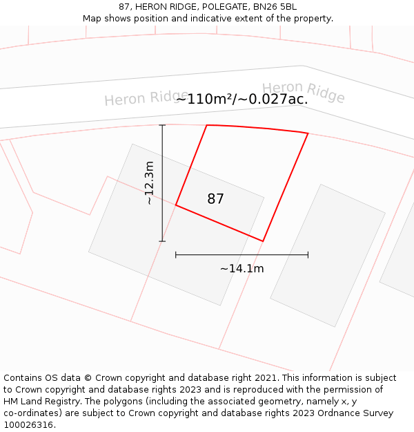 87, HERON RIDGE, POLEGATE, BN26 5BL: Plot and title map