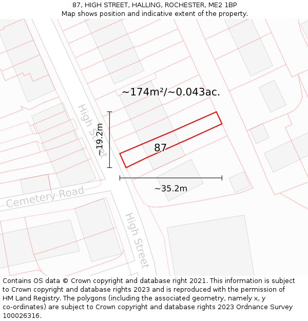 87, HIGH STREET, HALLING, ROCHESTER, ME2 1BP: Plot and title map