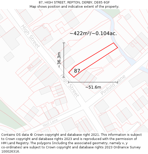 87, HIGH STREET, REPTON, DERBY, DE65 6GF: Plot and title map