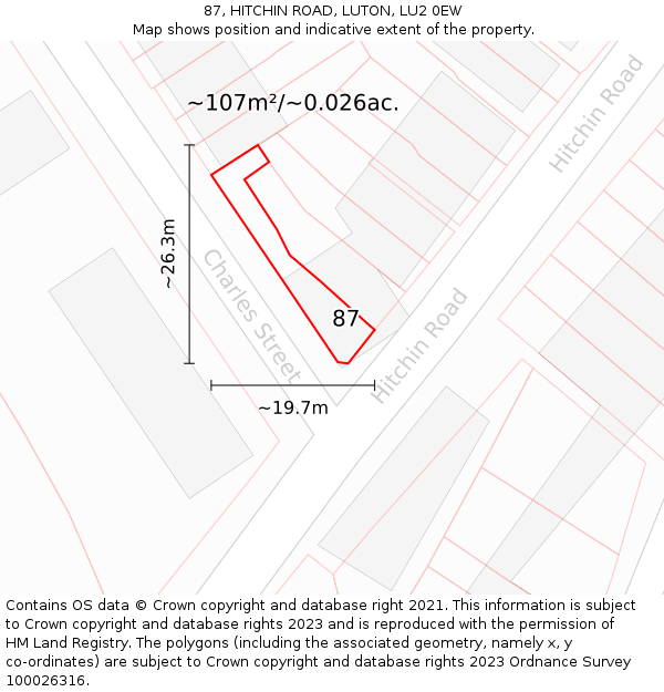 87, HITCHIN ROAD, LUTON, LU2 0EW: Plot and title map