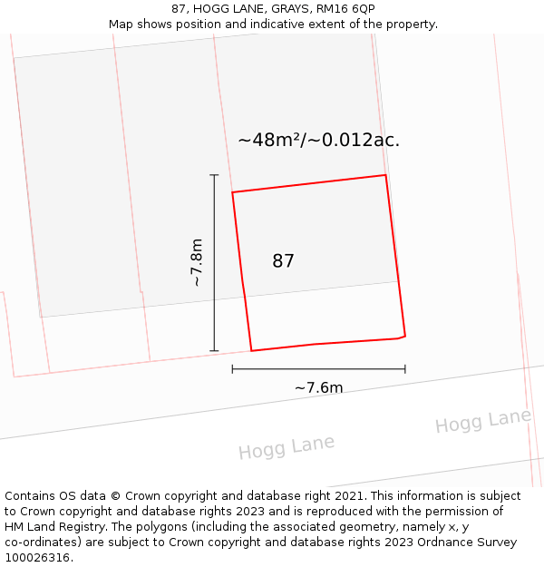 87, HOGG LANE, GRAYS, RM16 6QP: Plot and title map
