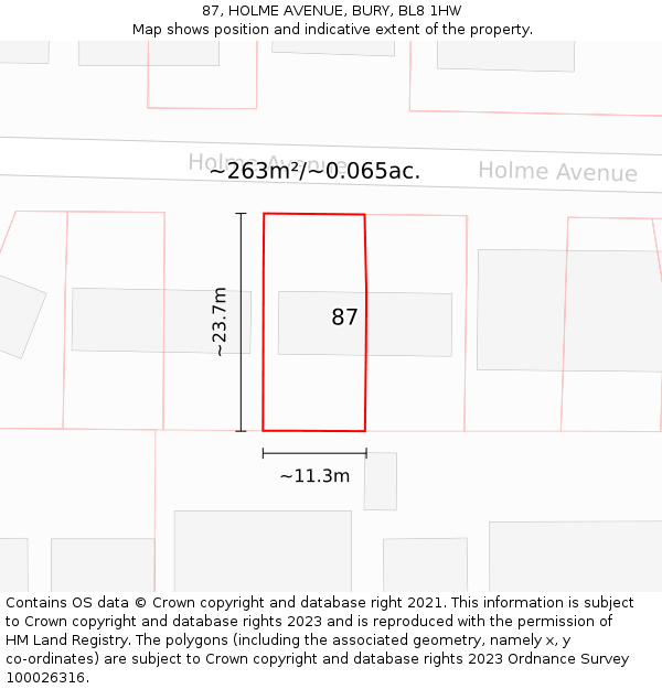 87, HOLME AVENUE, BURY, BL8 1HW: Plot and title map
