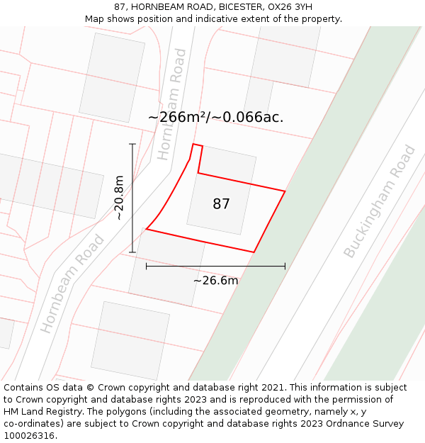 87, HORNBEAM ROAD, BICESTER, OX26 3YH: Plot and title map