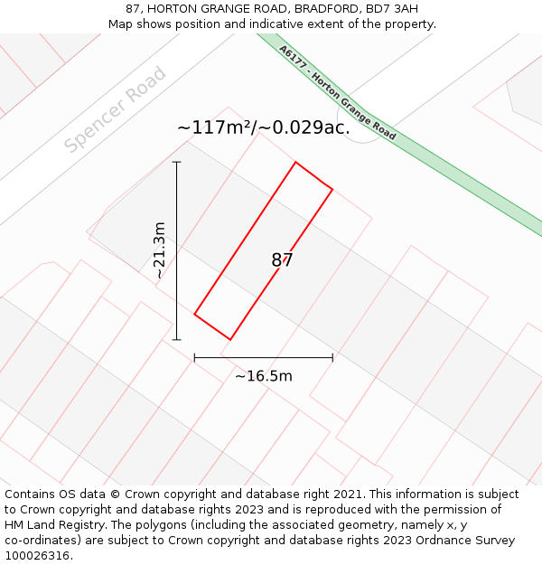 87, HORTON GRANGE ROAD, BRADFORD, BD7 3AH: Plot and title map