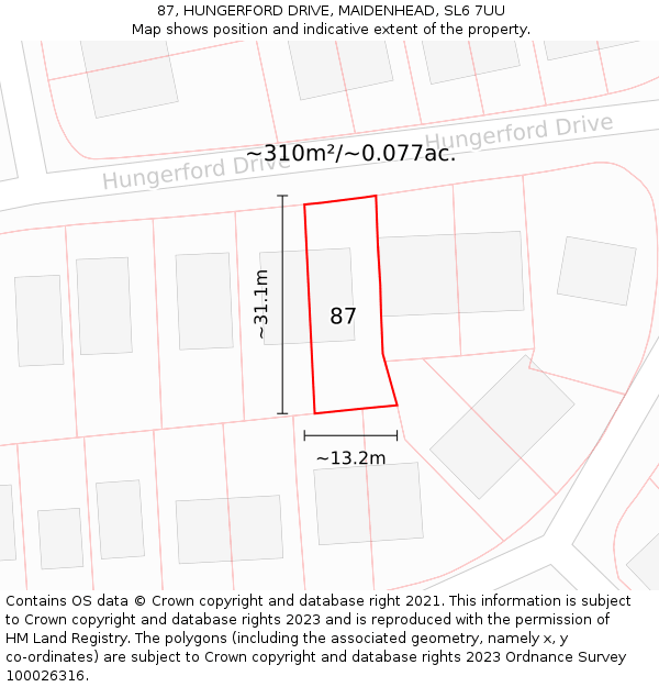 87, HUNGERFORD DRIVE, MAIDENHEAD, SL6 7UU: Plot and title map