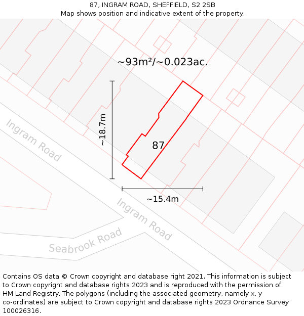 87, INGRAM ROAD, SHEFFIELD, S2 2SB: Plot and title map