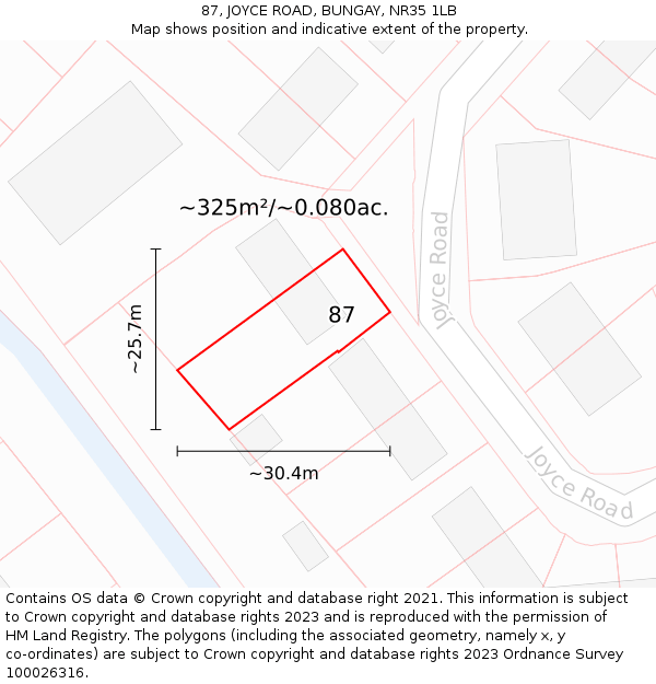 87, JOYCE ROAD, BUNGAY, NR35 1LB: Plot and title map