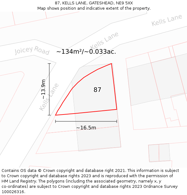 87, KELLS LANE, GATESHEAD, NE9 5XX: Plot and title map