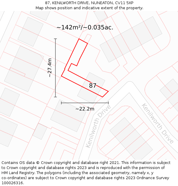 87, KENILWORTH DRIVE, NUNEATON, CV11 5XP: Plot and title map