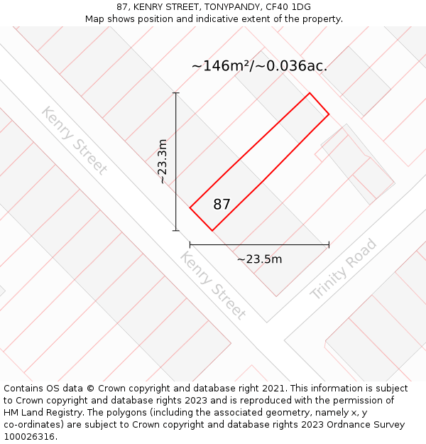 87, KENRY STREET, TONYPANDY, CF40 1DG: Plot and title map