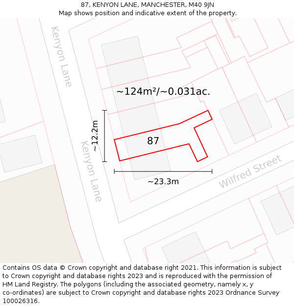 87, KENYON LANE, MANCHESTER, M40 9JN: Plot and title map