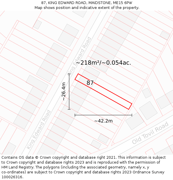 87, KING EDWARD ROAD, MAIDSTONE, ME15 6PW: Plot and title map