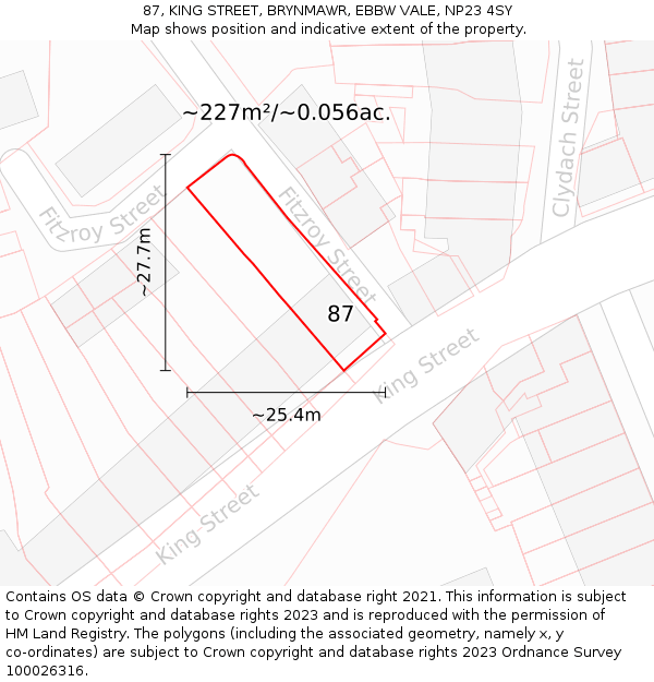 87, KING STREET, BRYNMAWR, EBBW VALE, NP23 4SY: Plot and title map