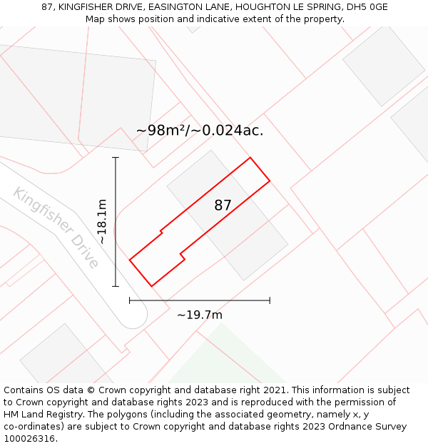 87, KINGFISHER DRIVE, EASINGTON LANE, HOUGHTON LE SPRING, DH5 0GE: Plot and title map