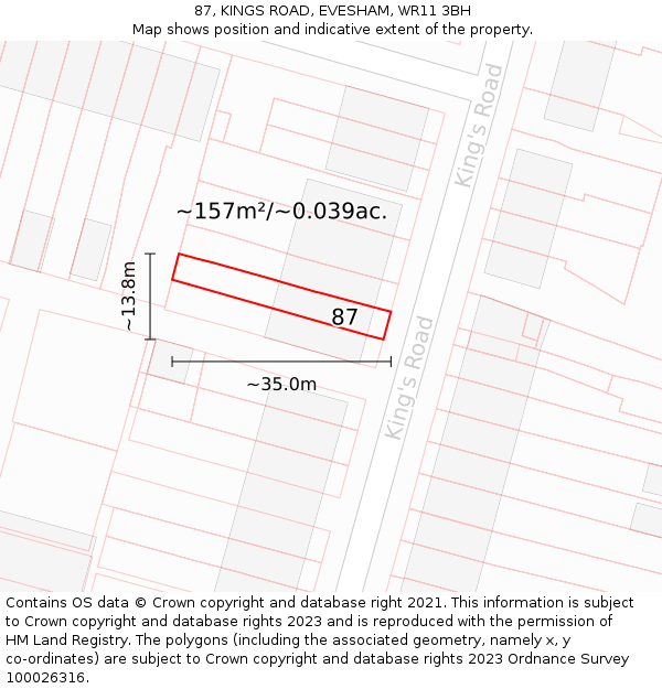 87, KINGS ROAD, EVESHAM, WR11 3BH: Plot and title map