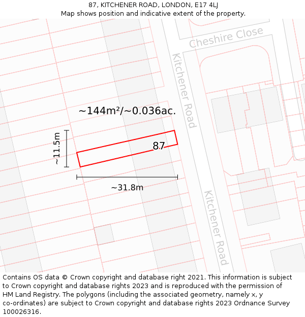 87, KITCHENER ROAD, LONDON, E17 4LJ: Plot and title map