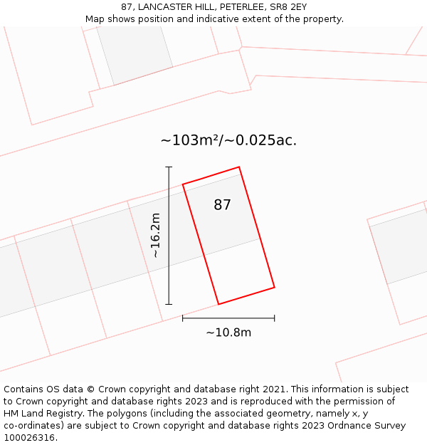 87, LANCASTER HILL, PETERLEE, SR8 2EY: Plot and title map