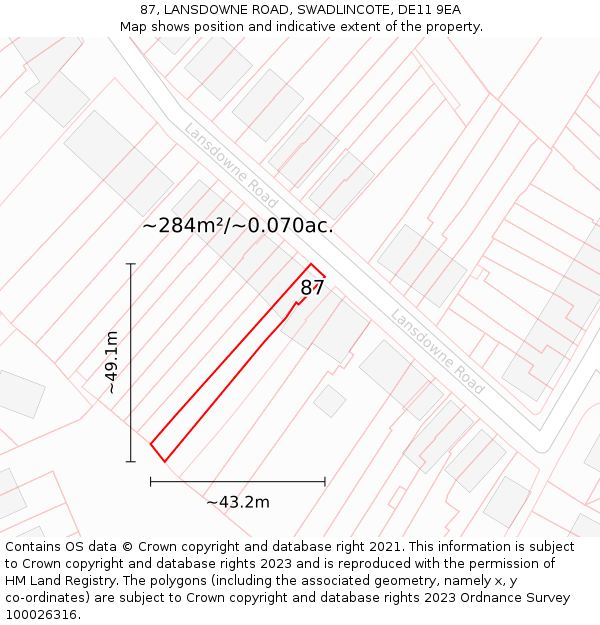 87, LANSDOWNE ROAD, SWADLINCOTE, DE11 9EA: Plot and title map