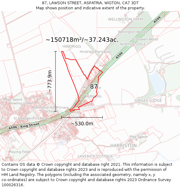 87, LAWSON STREET, ASPATRIA, WIGTON, CA7 3DT: Plot and title map