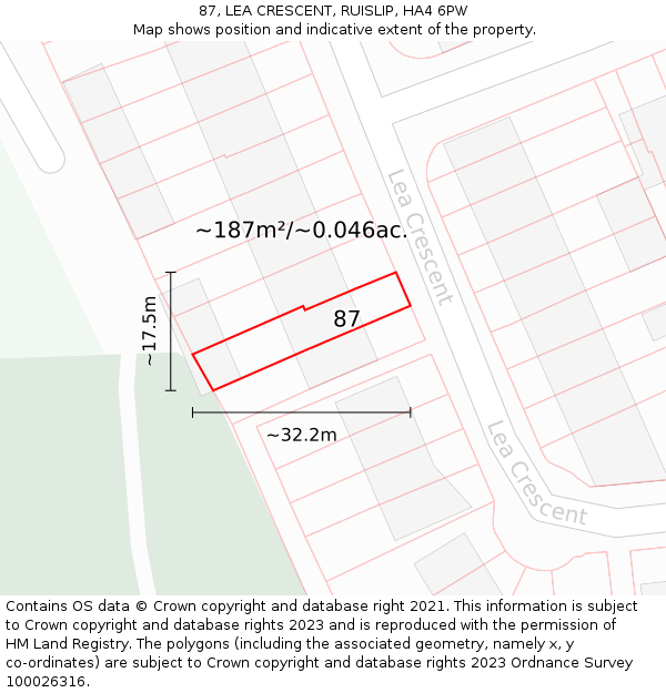 87, LEA CRESCENT, RUISLIP, HA4 6PW: Plot and title map