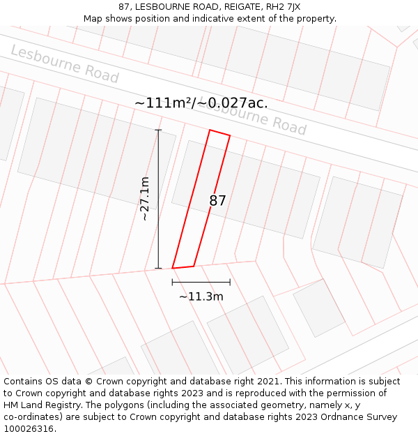 87, LESBOURNE ROAD, REIGATE, RH2 7JX: Plot and title map