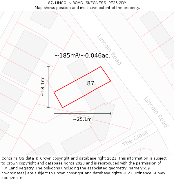 87, LINCOLN ROAD, SKEGNESS, PE25 2DY: Plot and title map